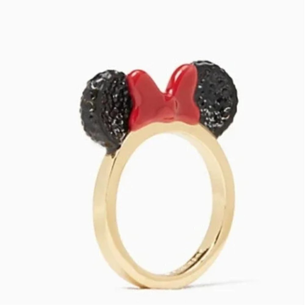 New Disney x Kate Spade Minnie Mouse Ring Goldtone With Dust Bag Novelty 7